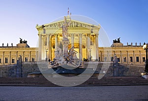 Vienna, Austria, the building of Parliament. Evening.