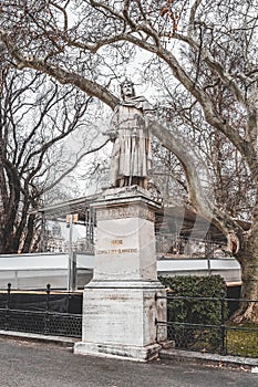 Vienna, Austria - Feb 7, 2020: Statue of Herzoc Leopold Der Clorreiche outside city hall in winter morning