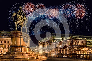 Vienna (Austria) with fireworks during New Year celebration