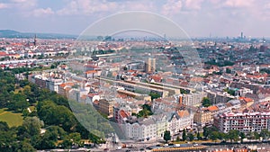 Vienna, Austria, - June 2019: Aerial view of Schonbrunn Palace, former imperial summer residence, tourist attraction.