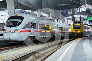 VIENNA, AUSTRIA - MAY 27: The Intercity-Express  Deutsche Bahn ICE train on main railway station of Vienna Wien Hauptbahnhof