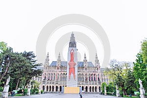 Vienna, Austria - May 16, 2019: spring view of town hall at old european city