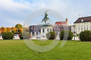 Vienna, Austria - October 2021: Statue of Archduke Charles on Heldenplatz square