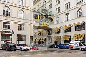 Vienna, Austria - October 2021: Ancient Anker clock Ankeruhr on Hoher markt square
