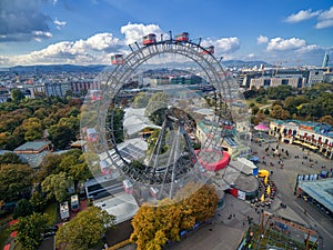 VIENNA, AUSTRIA - OCTOBER 07, 2016: The Giant Ferris Wheel. The Wiener Riesenrad. it was the world`s tallest extant Ferris wheel