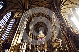 Vienna, Austria/October 24, 2015: Stephens cathedral interior.