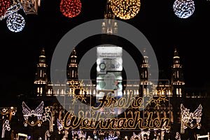 Vienna, Austria, 27th of December 2019: Vienna Christmas market at Rathaus, during the night