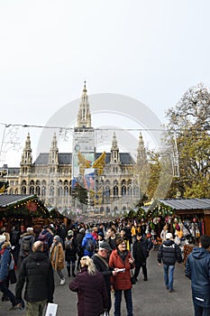 Vienna, Austria, 27th of November 2019: Christmas market in front of the City Hall in Vienna,Austria