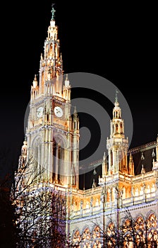 Vienna Austria Town Hall Rathaus Building at Night