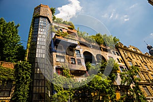 Vienna, Austria: View of Hundertwasser house. Hundertwasserhaus apartment house is famous attraction