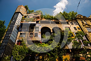 Vienna, Austria: View of Hundertwasser house. Hundertwasserhaus apartment house is famous attraction
