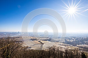 Vienna capital city of Austria in Europe, during winter. Panorama view from Kahlenberg