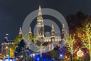 Vienna Christmas market, Austria, Europe in the night