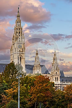 Vienna City Hall towers in autumn, Austria