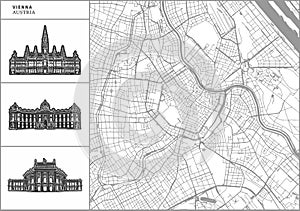 Vienna city map with hand-drawn architecture icons