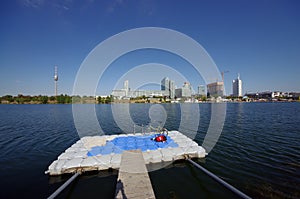 Vienna city riverside with place for swiming.