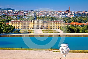 Vienna cityscape from Gloriette viewpoint above Schlossberg cast