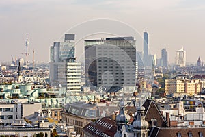 Vienna cityscape seen from top of St. Stephen`s cathedral, Austria