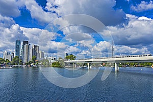 Vienna Danuve river and business district skyline photo