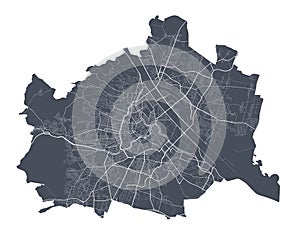 Vienna map. Detailed map of Vienna city poster with streets. Dark vector