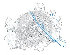 Vienna map. Detailed map of Vienna city poster with streets, water