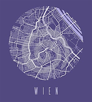 Vienna map poster. Decorative design street map of Vienna city, cityscape aria panorama