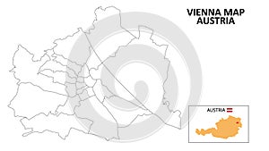 Vienna Map. State and district map of Vienna. Political map of Vienna with outline and black and white design