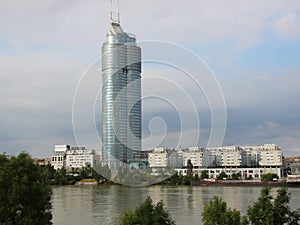Vienna Millenium City Landmark with River in foreground