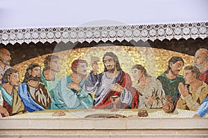 Vienna - Mosaic of Last supper of Jesus.