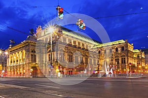 Vienna opera house landmark with long exposure photography during the night cloud moving