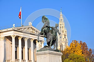 Vienna Parliament and Athena Fountain photo
