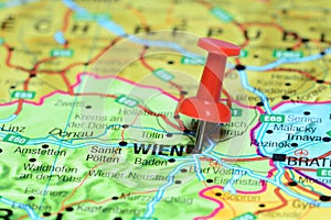 Vienna pinned on a map of europe