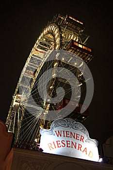 Vienna Prater ferris wheel during night