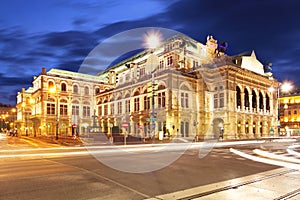 Vienna's State Opera House at night, Austria