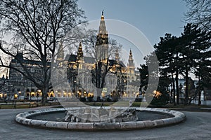 Vienna's Town Hall (Rathaus) at nightime.Vienna. Austria.