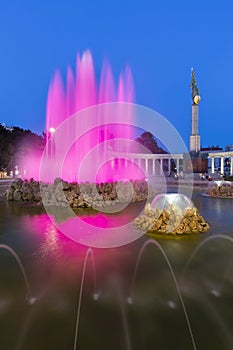 Vienna Schwarzenbergplatz Fountain At Night, Austria