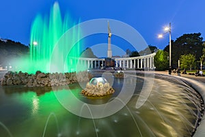 Vienna Schwarzenbergplatz Fountain At Night, Austria