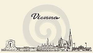 Vienna skyline Austria vector drawn sketch photo