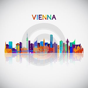 Vienna skyline silhouette in colorful geometric style.