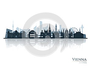 Vienna skyline silhouette with reflection.