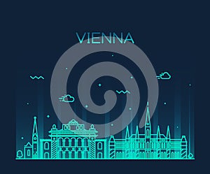 Vienna skyline trendy vector illustration linear