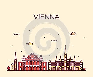 Vienna skyline trendy vector illustration linear