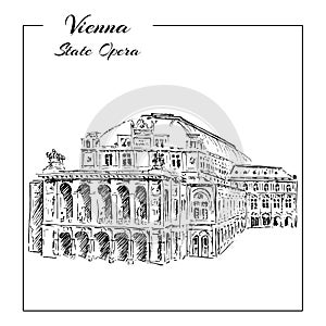 Vienna State Opera House, Austria. Wiener Staatsoper. hand drawn sketch. photo