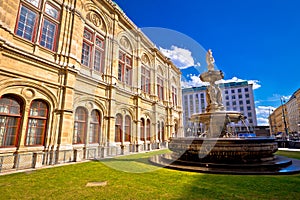 Vienna state Opera house fountain and architecture view