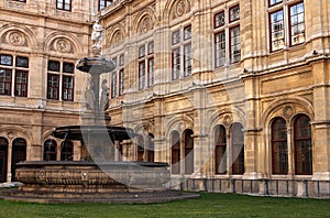 Vienna State Opera house fountain and sculpture