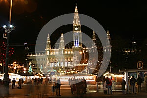 Vienna town hall in the night, Christmas time