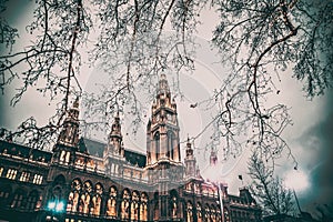 vienna Town Hall and park decorated for Christmas