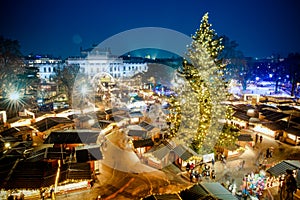 Vienna traditional Christmas Market 2016, aerial view at blue ho
