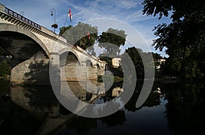 Vienne river, View of medieval bridge Confolens, France photo