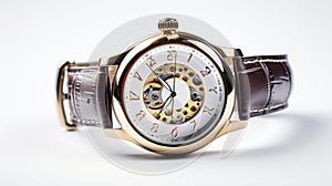 Viennese Actionism Style Gold Watch With Brown Strap photo